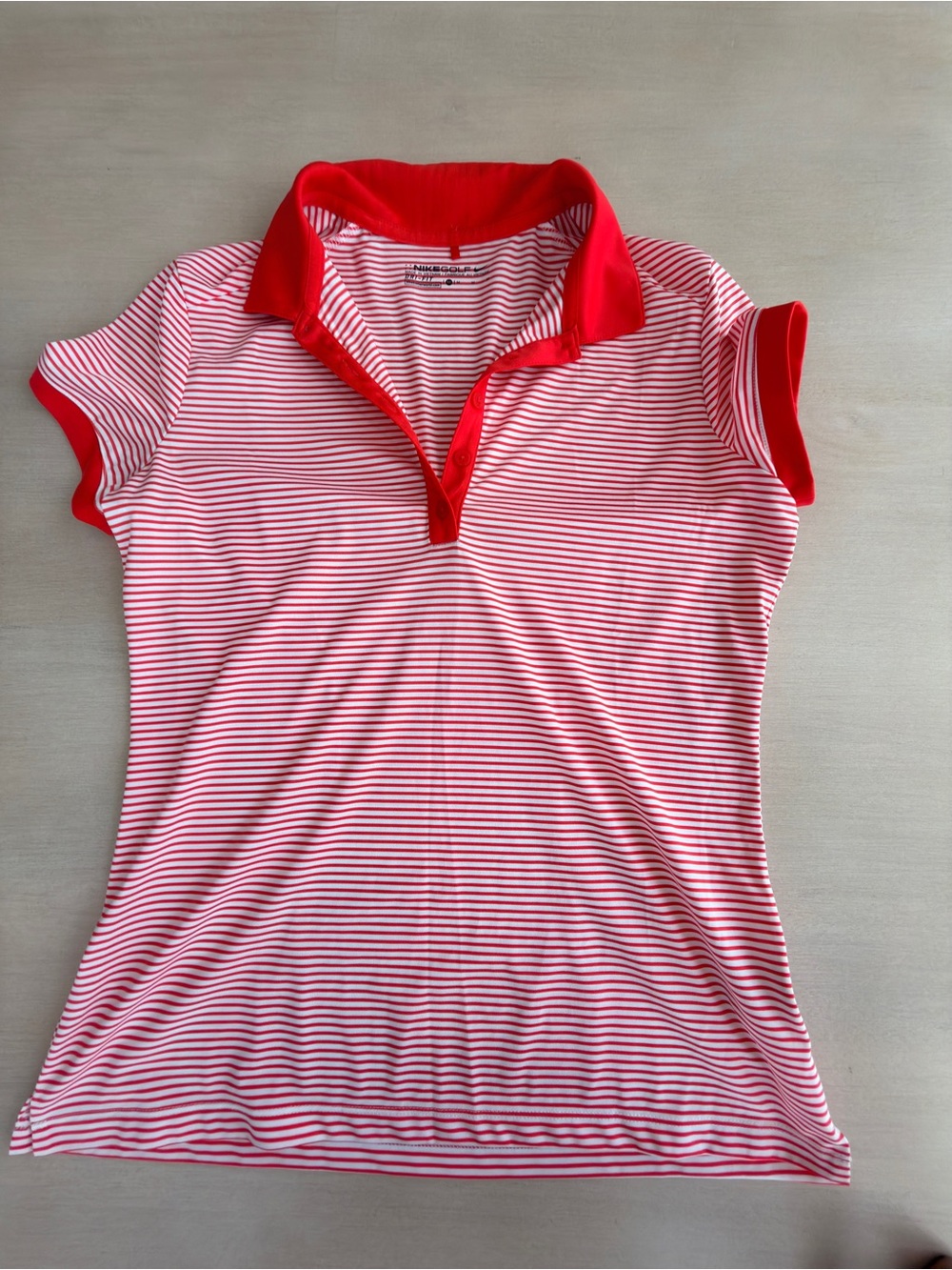 Nike Red and White Striped Polo Shirt - Size Medium